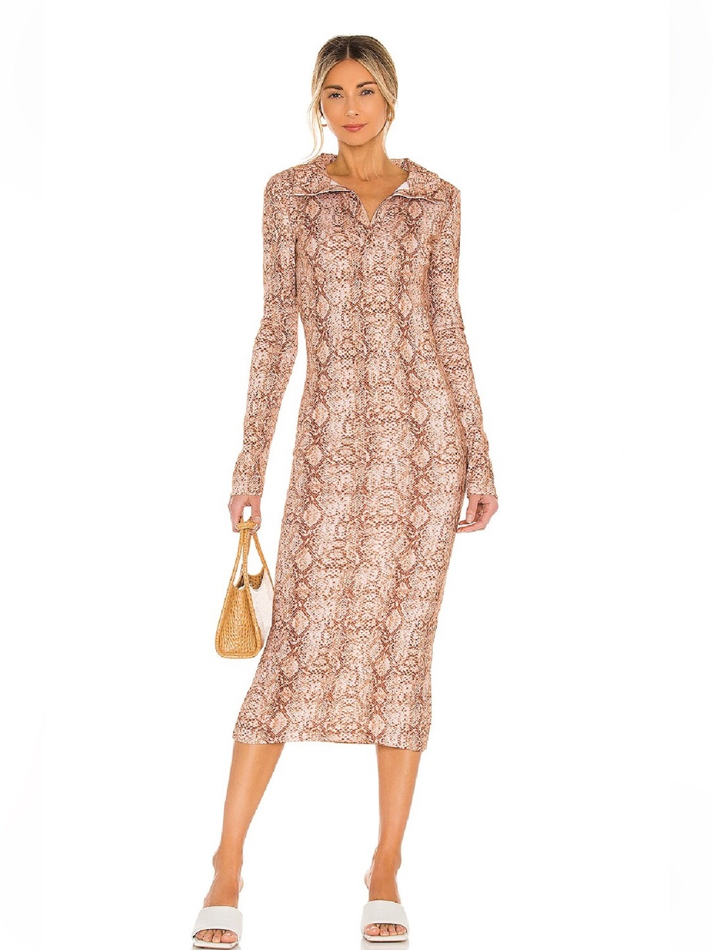 Lovers & Friends Collared Midi Dress Snake Print Size Small NWT